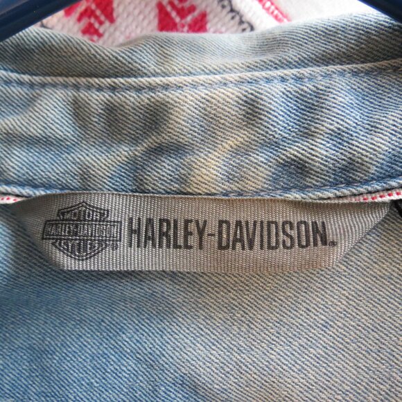 Harley Davidson Garage Men's Shirt Jean Button Long Sleeve Size Slim Large - Picture 9 of 12